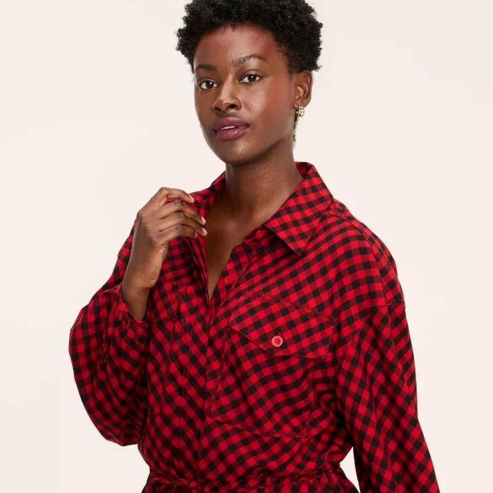 Woolrich x Target L Large Buffalo Check Long Sleeve Utility Midi Shirt Dress NWT - Picture 5 of 13